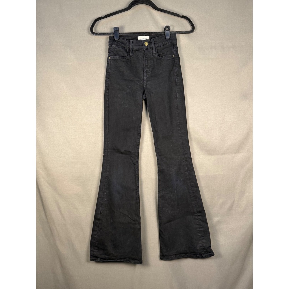 FRAME Le High Flare Jeans Womens 23 Black High Rise Slim Denim Retro Style